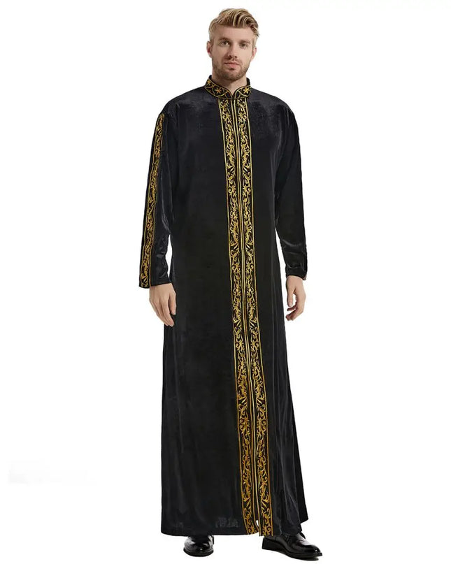 Jubbas Middle East Muslim Gold Velvet Embroidery Men's Robe Arabian Islamic Prayer Dress National Costume Noble Luxury Long-sleeved Top