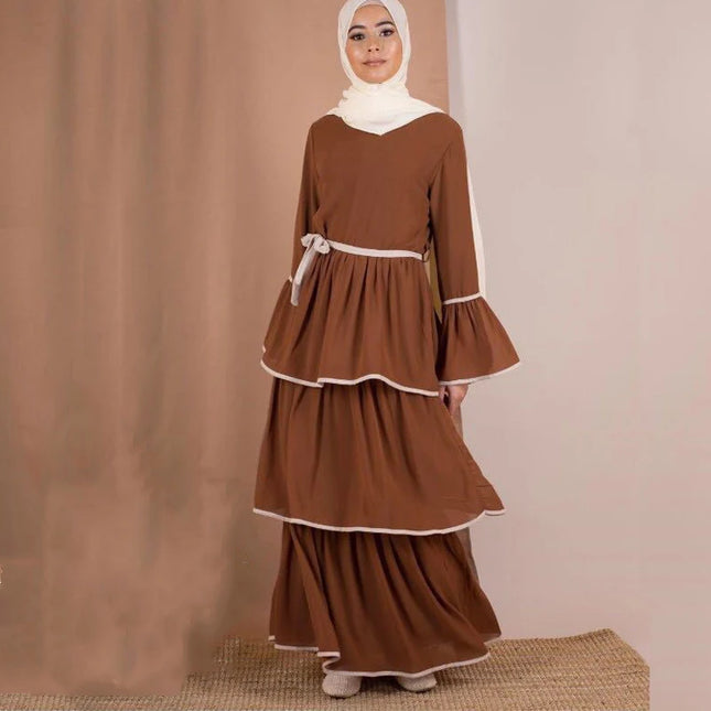 Dress Abaya Dubai Turkey Muslim Kaftan Caftan Chiffon Islamic Clothing For Women Musulmane Ramadan Layered Round Neck Robe