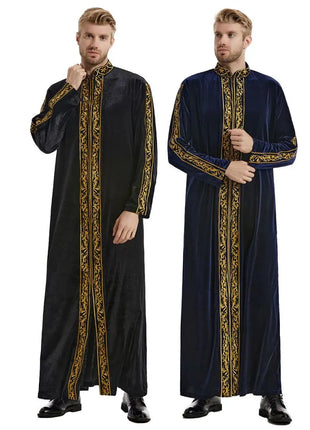 Jubbas Middle East Muslim Gold Velvet Embroidery Men's Robe Arabian Islamic Prayer Dress National Costume Noble Luxury Long-sleeved Top