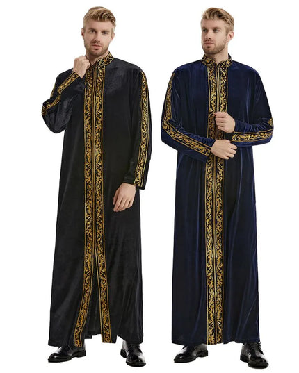 Jubbas Middle East Muslim Gold Velvet Embroidery Men's Robe Arabian Islamic Prayer Dress National Costume Noble Luxury Long-sleeved Top