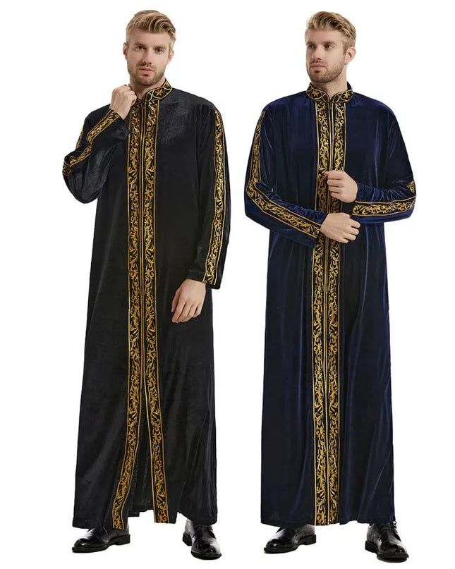 Jubbas Middle East Muslim Gold Velvet Embroidery Men's Robe Arabian Islamic Prayer Dress National Costume Noble Luxury Long-sleeved Top