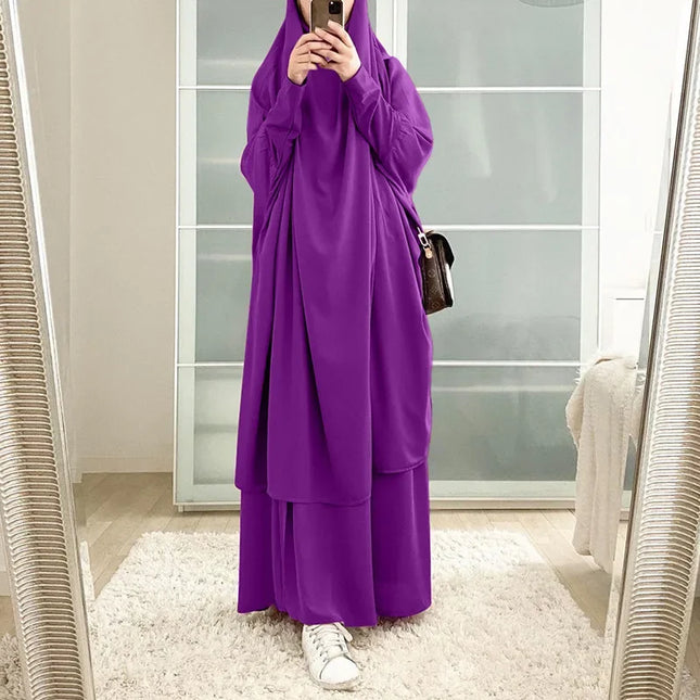 Jilbab-Prayer Outfit Ramadan Jilbab 2 Piece Abaya Khimar Set Muslim Women Prayer Garment Long Hijab Skirt Islamic Clothing Djellaba Dubai Niqab Burka