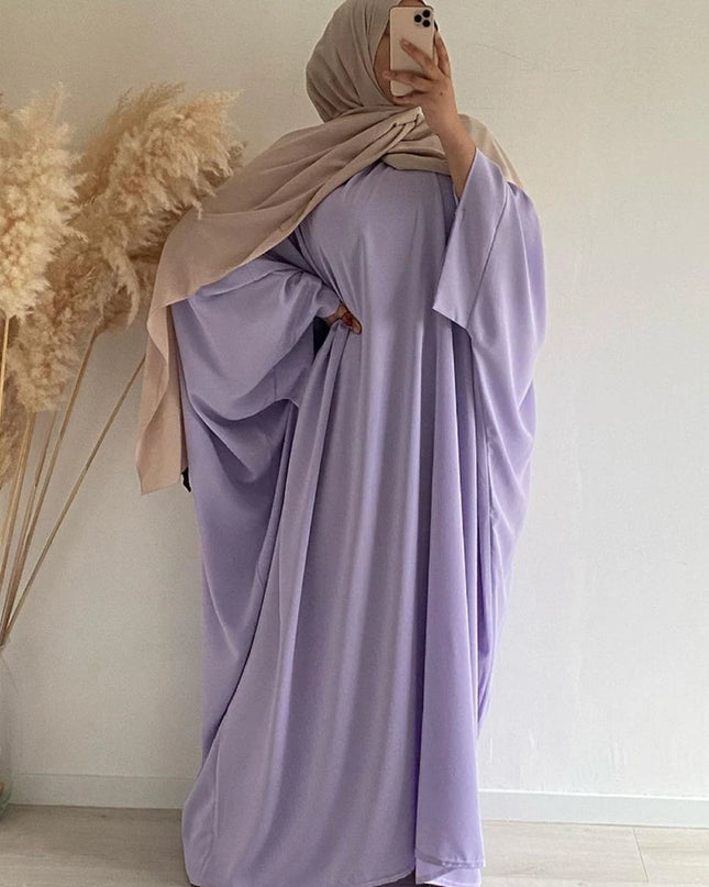 Jilbab-Prayer Dress Batwing Sleeves Islamic Abaya Dubai Turkish Muslim Jilbabs Ramadan Eid Hijabi Outfit Jilbeb Solid Color (No Scarf)