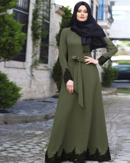 Dress Arab Dubai Muslim Dress Elegant Kaftan  Abaya Turkish Robes Long Sleeve Islamic Clothing with Belt
