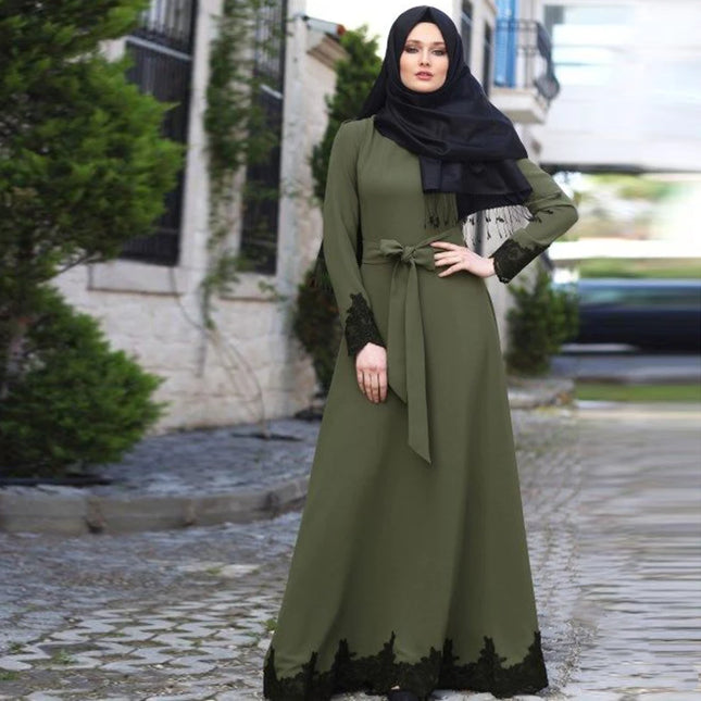 Dress Arab Dubai Muslim Dress Elegant Kaftan  Abaya Turkish Robes Long Sleeve Islamic Clothing with Belt