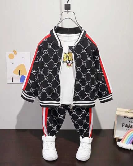 Babies Outfits Spring baby clothes for boys Children printed bear zipper jacket+cartoon shirts+pants 3pcs infant outfits Toddler Kids Tracksuit