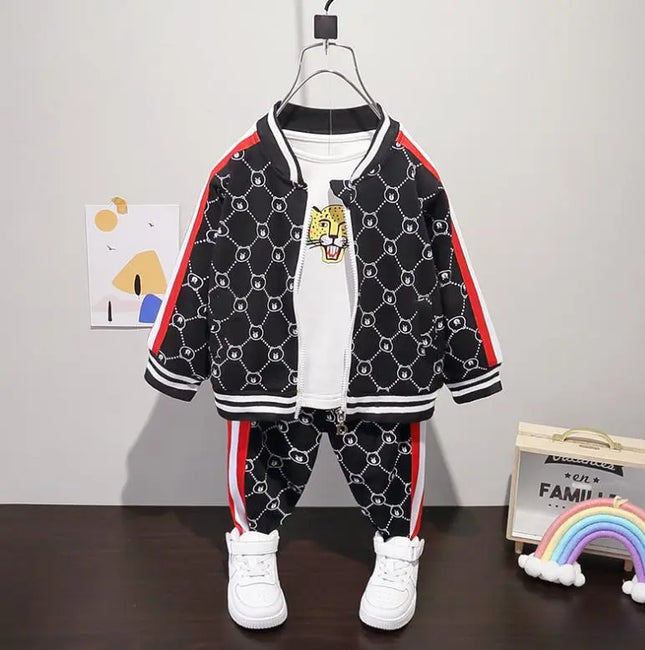 Babies Outfits Spring baby clothes for boys Children printed bear zipper jacket+cartoon shirts+pants 3pcs infant outfits Toddler Kids Tracksuit