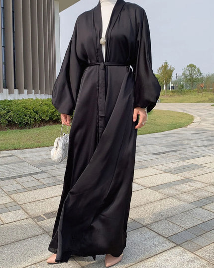 Abaya  Fashion Kimono Muslim Dress Smooth Silky Elegant Pure Color Long Muslim Abayas Women Modest Wear Clothing Robe