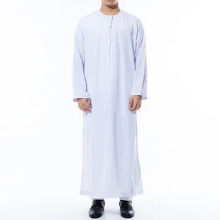 Jubba Muslim Fashion Men Jubba Thobe Long Sleeve White Color Round Neck Islamic Arabic Kaftan Men Abaya  Islamic Clothing