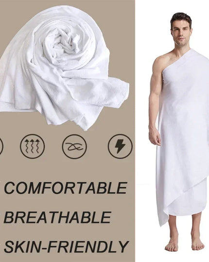 Accessories 1Pcs Ihram Hajj Towel Soft Comfortable White Pilgrimage Towel Arabia Muslim Ethnic Men Prayer Shawl Worship Hajj Costume