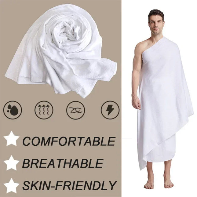 Accessories 1Pcs Ihram Hajj Towel Soft Comfortable White Pilgrimage Towel Arabia Muslim Ethnic Men Prayer Shawl Worship Hajj Costume