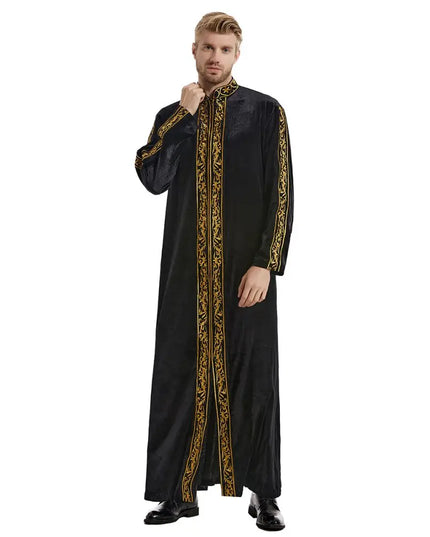 Jubbas Middle East Muslim Gold Velvet Embroidery Men's Robe Arabian Islamic Prayer Dress National Costume Noble Luxury Long-sleeved Top