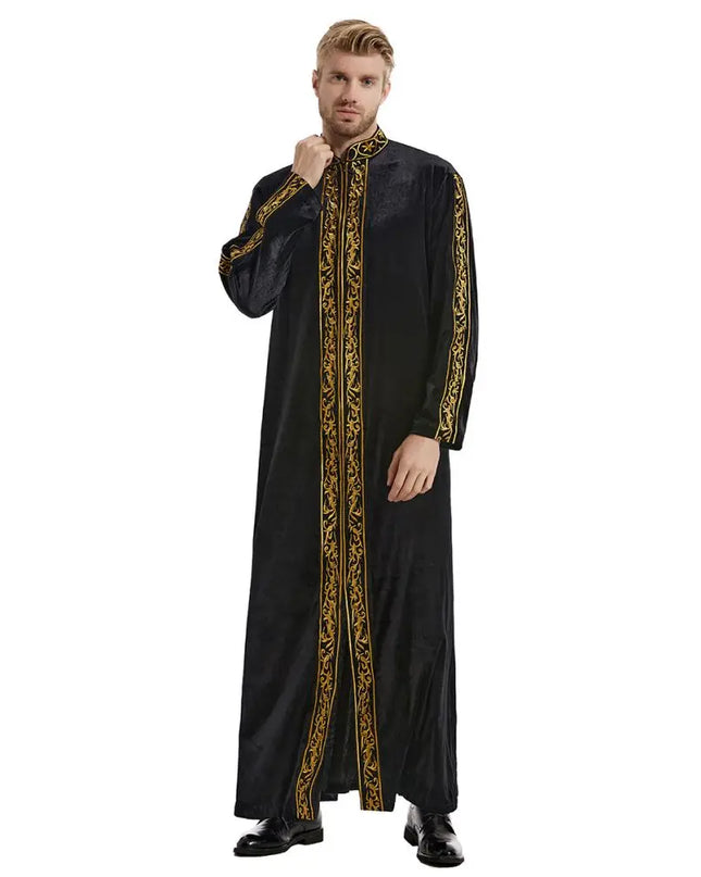 Jubbas Middle East Muslim Gold Velvet Embroidery Men's Robe Arabian Islamic Prayer Dress National Costume Noble Luxury Long-sleeved Top