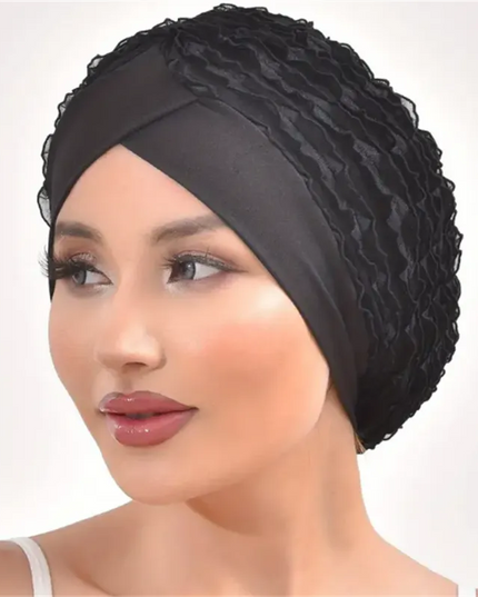 Hijab Cap Forehead Cross Women's Lace Turban Cap Elastic Muslim Headscarf Bonnet Islamic Female Solid Color Head Wraps Beanie Caps