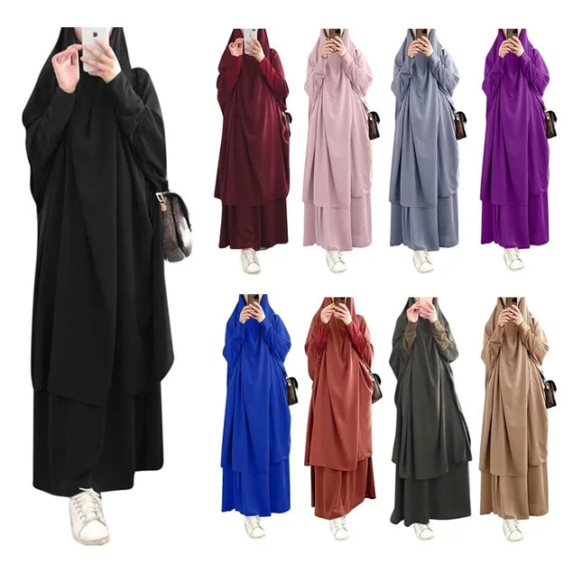 Jilbab-Prayer Outfit Ramadan Jilbab 2 Piece Abaya Khimar Set Muslim Women Prayer Garment Long Hijab Skirt Islamic Clothing Djellaba Dubai Niqab Burka