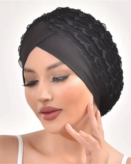 Hijab Cap Forehead Cross Women's Lace Turban Cap Elastic Muslim Headscarf Bonnet Islamic Female Solid Color Head Wraps Beanie Caps