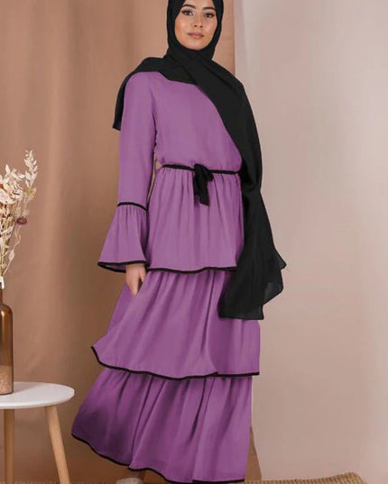 Dress Abaya Dubai Turkey Muslim Kaftan Caftan Chiffon Islamic Clothing For Women Musulmane Ramadan Layered Round Neck Robe