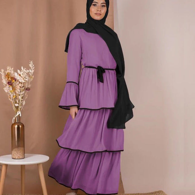 Dress Abaya Dubai Turkey Muslim Kaftan Caftan Chiffon Islamic Clothing For Women Musulmane Ramadan Layered Round Neck Robe