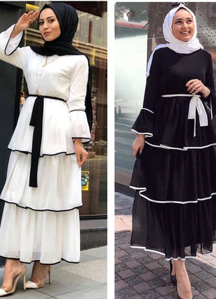 Dress Abaya Dubai Turkey Muslim Kaftan Caftan Chiffon Islamic Clothing For Women Musulmane Ramadan Layered Round Neck Robe