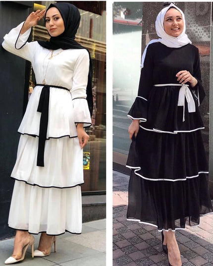 Dress Abaya Dubai Turkey Muslim Kaftan Caftan Chiffon Islamic Clothing For Women Musulmane Ramadan Layered Round Neck Robe