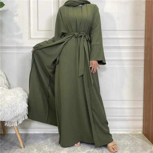 Abaya Matching Muslim Sets Open Abayas for Women Dubai Turkey Inner Hijab Dress African Ramadan Eid Islam Outfit Kimono