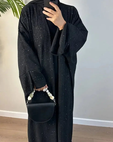 Winter Open Abaya for Women Kimono Muslim Abayas with Shining Powder Dubai Autumn Kebaya Modest Islam Outfit Kaftan Hijab Dress