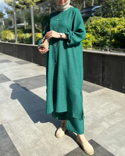 Two Piece Set Casual Muslim Set for Women  Caftan Muslim Dress Plus-size Autumn Loose Temperament Commuter Long 2-piece Set