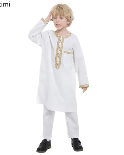 Kids Outfits  2024 Saudi Arabia Children Robe Muslim Clothes Kids Qamis Boy Thobe 2 Piece Set Islamic Clothing Men Party Abaya Kaftan