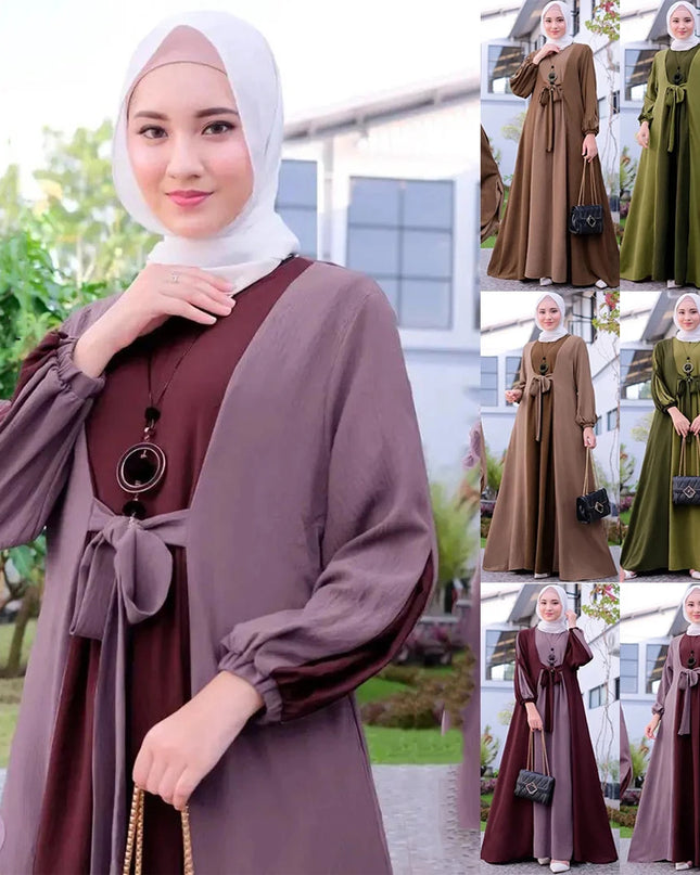 Dress Muslim Women's Prayer Dress Middle East Islamic Color Matching Long Skirt with Pullover  Abaya Khimar Jilbab Kaftan Long Dress