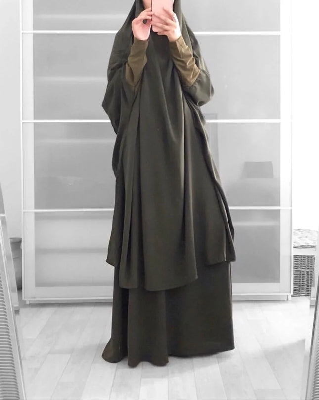 Jilbab-Prayer Outfit Ramadan Jilbab 2 Piece Abaya Khimar Set Muslim Women Prayer Garment Long Hijab Skirt Islamic Clothing Djellaba Dubai Niqab Burka