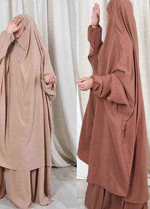 Jilbab-Prayer Outfits 2 Piece Sets Muslim Women Hijab Dress Prayer Garment Abaya Long Khimar Ramadan Eid Plain Abayas Islamic Clothing Robe
