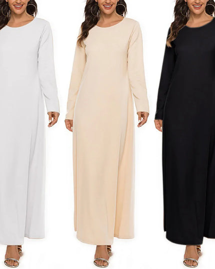 Women's Muslim Basic Liturgy  Abaya Long Sleeve Inner Cloth Round Neck Ladies Dress Middle Eastern Dubai Turkey Solid Daily Robe