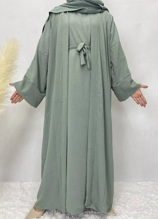 Abaya Matching Muslim Sets Open Abayas for Women Dubai Turkey Inner Hijab Dress African Ramadan Eid Islam Outfit Kimono