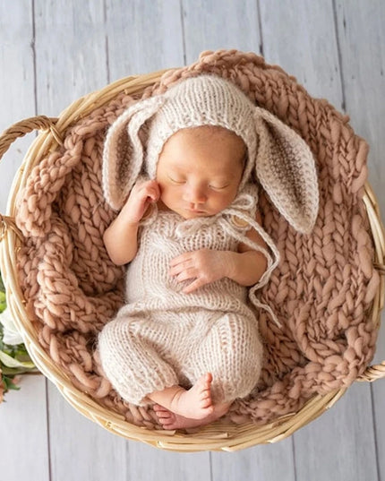 Baby Photo  Props Bunny Costume Romper Rabbit Hat Newborn Photo Props Photography Clothes Knitted Outfit 2PCS