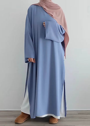 Abaya Two Piece Set Dubai Turkish white inner dress for abaya Women African Kaftan Robe Eid Mubarak Islamic Outfits Loose