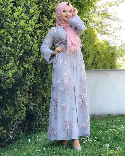 Dress Floral Abaya Dubai Kimono Muslim Hijab Dress Abayas For Women Kaftan Caftan Marocain Prayer Turkish Islamic Clothing Robe Femme