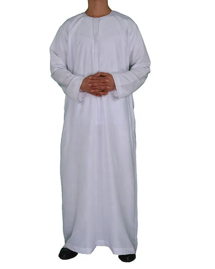 Jubba Muslim Fashion Men Jubba Thobe Long Sleeve White Color Round Neck Islamic Arabic Kaftan Men Abaya  Islamic Clothing