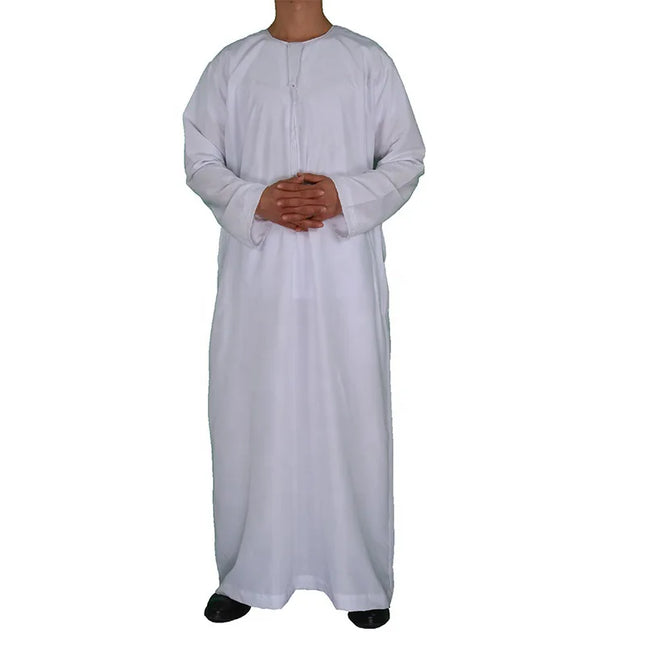 Jubba Muslim Fashion Men Jubba Thobe Long Sleeve White Color Round Neck Islamic Arabic Kaftan Men Abaya  Islamic Clothing