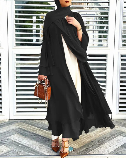 Abayas Luxury Double Layer Abayas For Woman Soft Black Chiffon Kaftan Dubai Abaya Cardigan Dresses Muslim Women Clothing