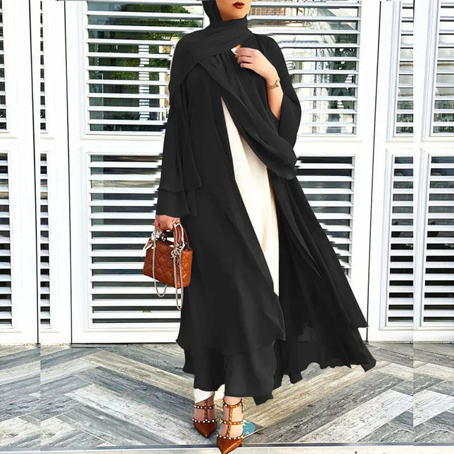 Abayas Luxury Double Layer Abayas For Woman Soft Black Chiffon Kaftan Dubai Abaya Cardigan Dresses Muslim Women Clothing