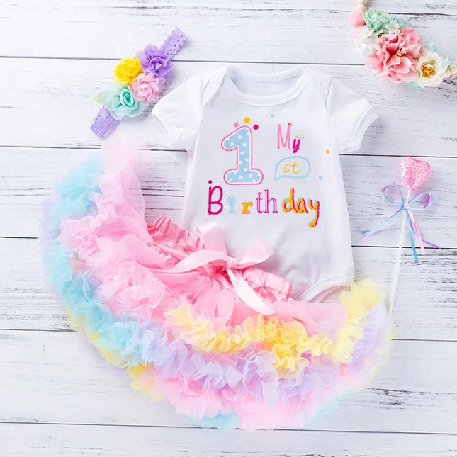 Babies Outfits 6-24M Baby Girls Tutu Clothes Set White Bodysuit Pettiskirt Birthday Outfits Infant 1st Party with Headband  Suit for Baby Girls