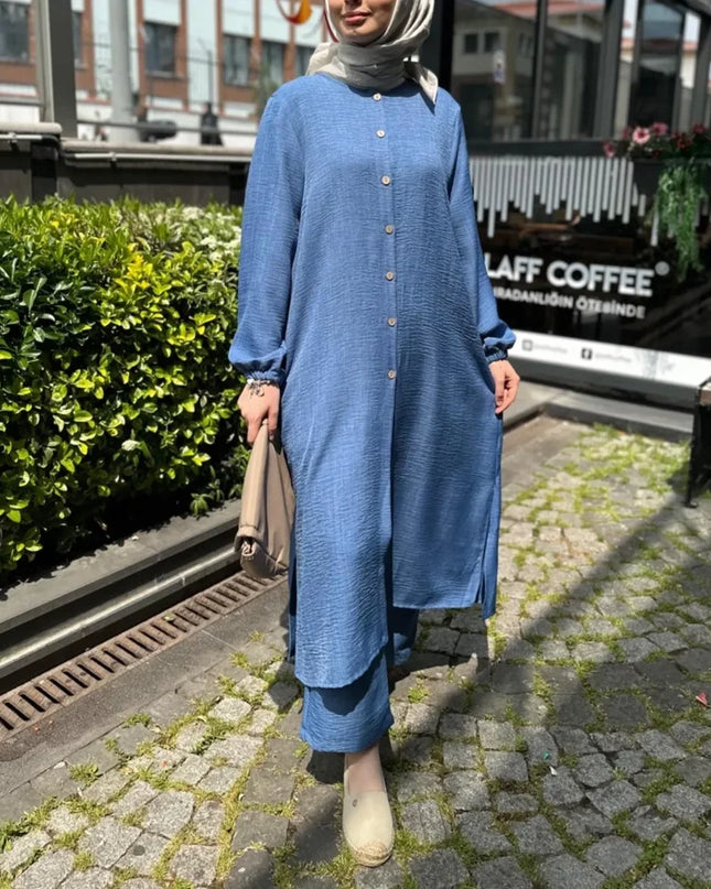 Two Piece Set Casual Muslim Set for Women  Caftan Muslim Dress Plus-size Autumn Loose Temperament Commuter Long 2-piece Set