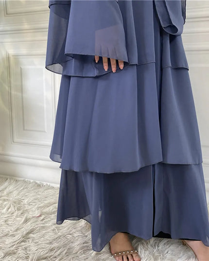 Abaya Chiffon Open Abaya Layered Women Kaftan Dubai Luxury Turkey Muslim Dress Islam Robe African Kimono Femme Clothing Caftan Fashion