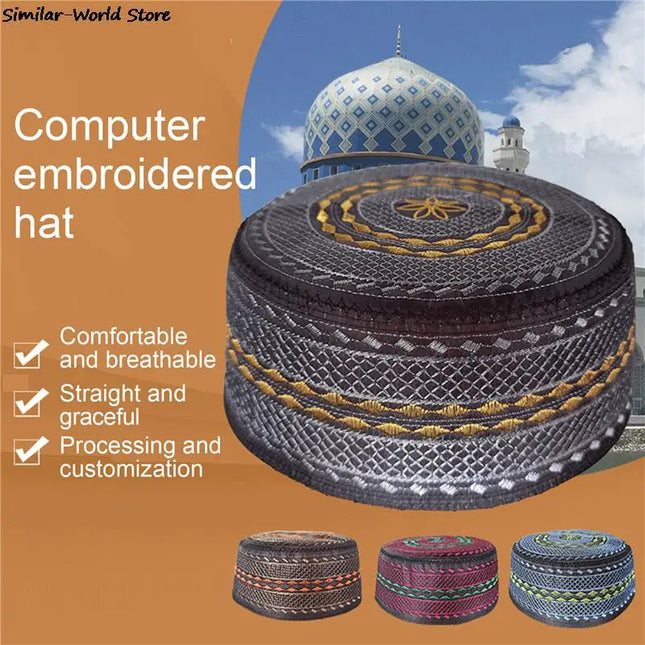 Men Hats Cotton Embroidery Leisure Saudi Arabia Islamic Hat Muslim Men Prayer Caps Men Head Scarf Clothing Top Turban Saudi Uae Cap