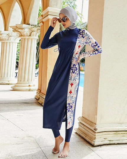 Swimwear Islamic Tunic Robe Print 3pcs Long Burkini Muslim Women Swimsuits For Women Swimming Bathing Surfing Wear Full Cover