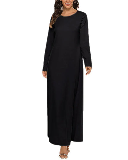 Women's Muslim Basic Liturgy  Abaya Long Sleeve Inner Cloth Round Neck Ladies Dress Middle Eastern Dubai Turkey Solid Daily Robe