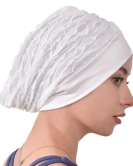 Hijab Cap Forehead Cross Women's Lace Turban Cap Elastic Muslim Headscarf Bonnet Islamic Female Solid Color Head Wraps Beanie Caps