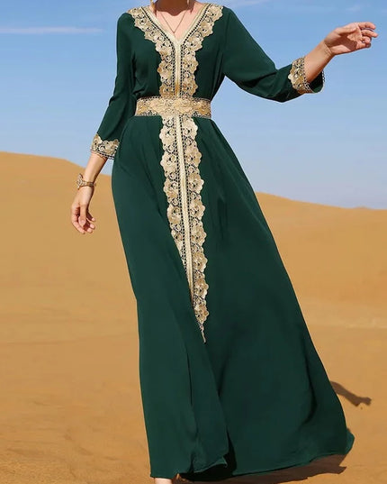 Dress Elegant Muslim Women Embroidery Lace Retro Fashion Abaya Party Long Dress Morocco Kaftan IslamClothing Dubai Turkey Robe