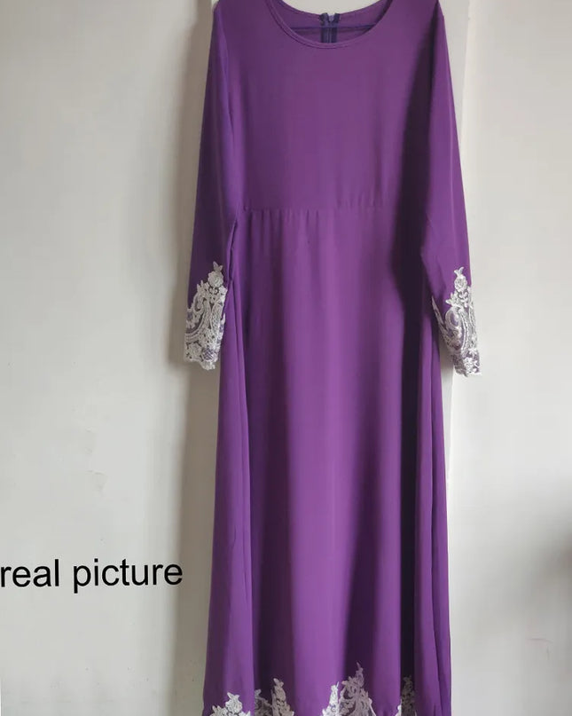 Dress Vintage Muslim Dress Women Slim Fit Long Sleeve Maxi Hijab Dresses Islamic Clothing Big Swing A-line Abaya Dress Dubai Kimono