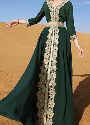 Dress Elegant Muslim Women Embroidery Lace Retro Fashion Abaya Party Long Dress Morocco Kaftan IslamClothing Dubai Turkey Robe